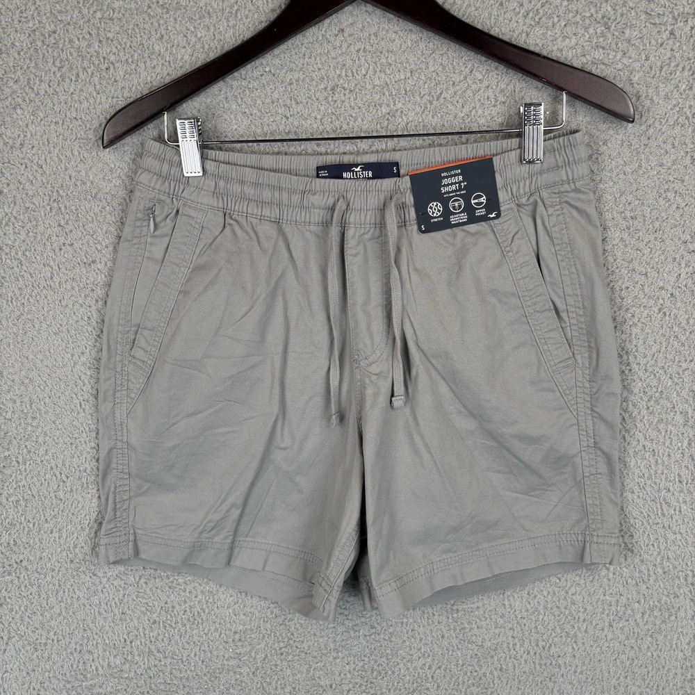 NEW Hollister Men's Jogger Shorts Small Gray 7" Stretch Adjustable Drawstring